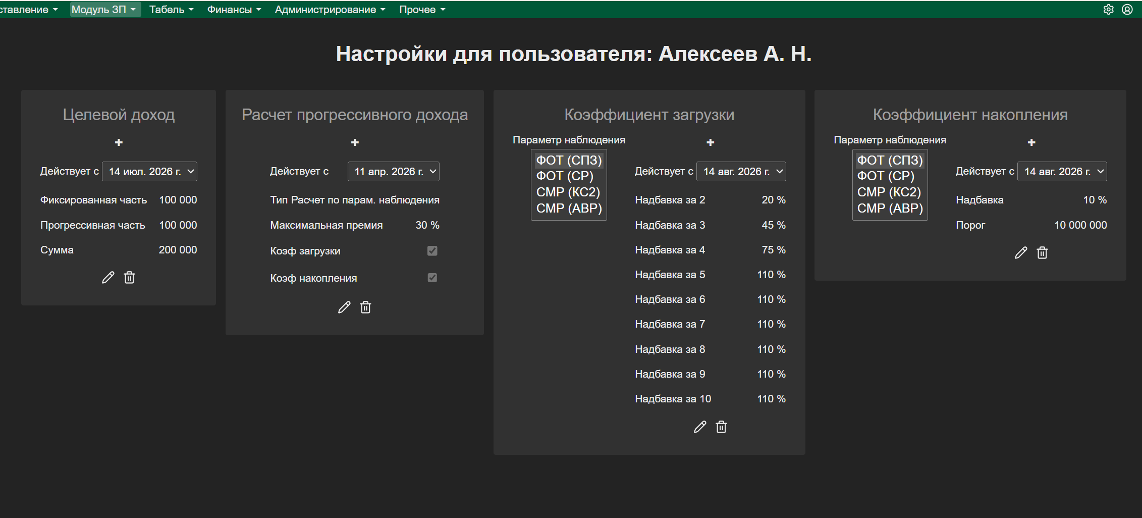 Настройки расчёта заработной платы в SET4WEB